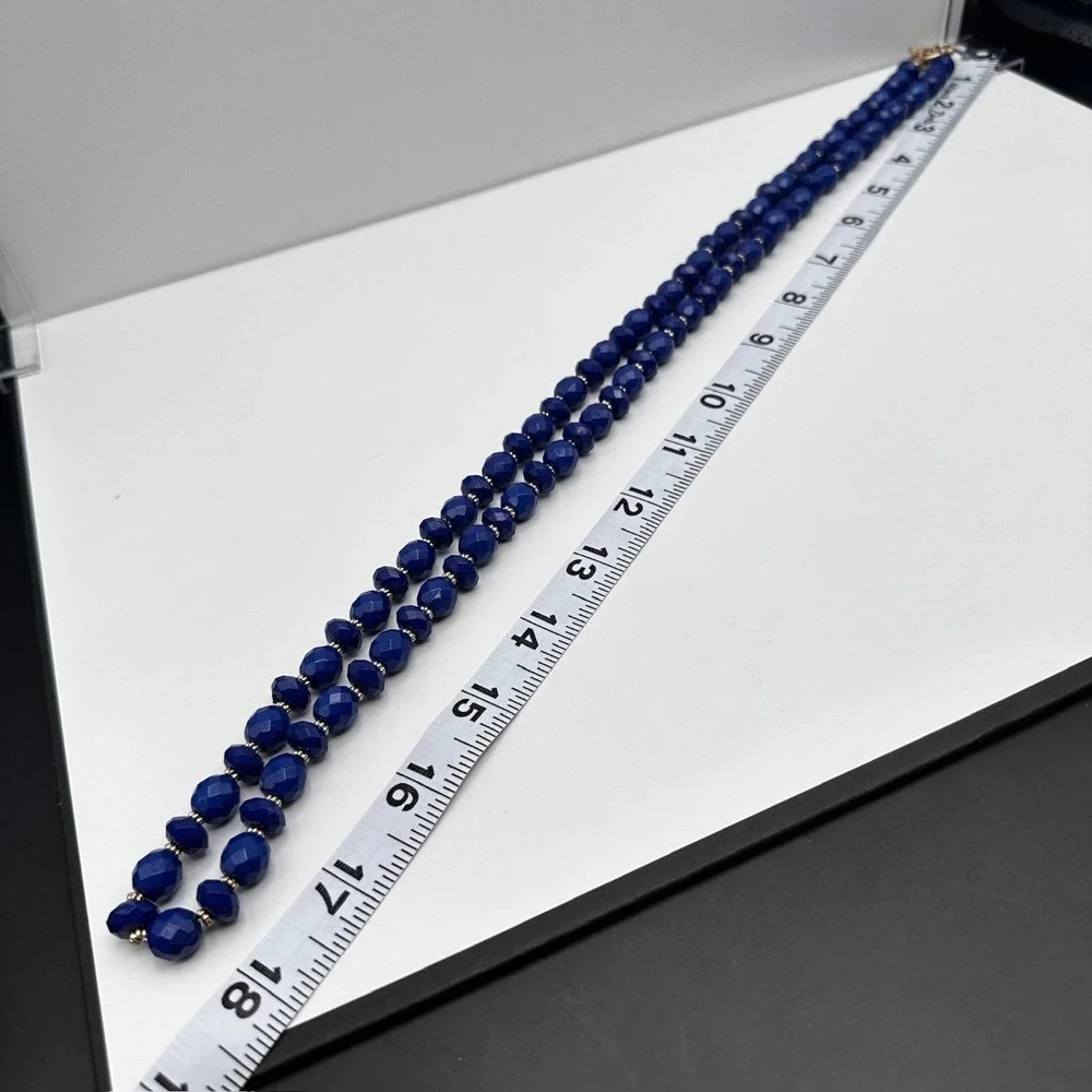 Vintage 90s Gold Tone Blue Faceted Beaded Statement Necklace Women's Jewelry Y2K